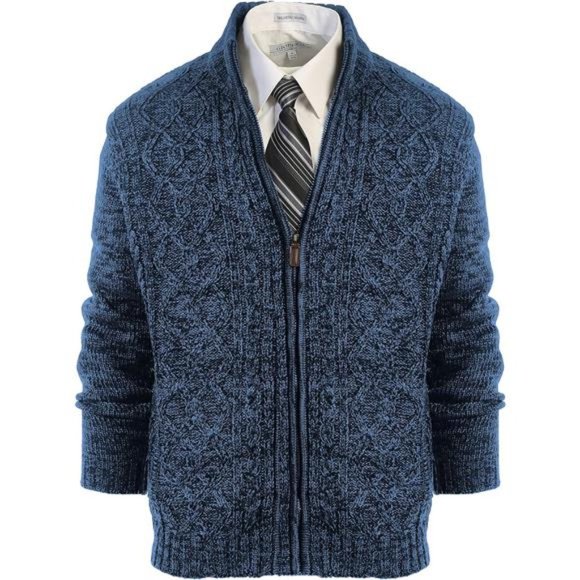 Men's Heavy Weight Cardigan Twisted Knit Regular Fit Full-Zipper
